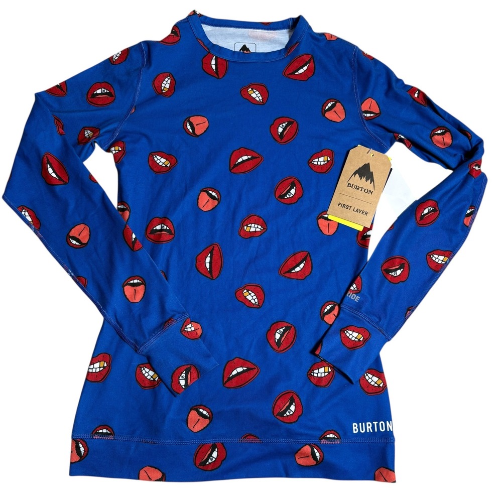 Burton NWT Women's XS Blue Lips Print Dryride First Layer Long Sleeve Top